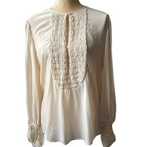 Ramy Brook 100% Silk Pleated Smocked Front Artist Blouse Ivory Size Medium Tunic